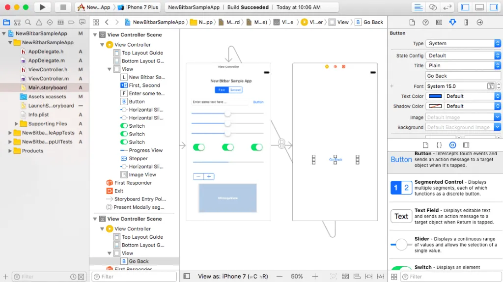A screenshot of XCode&#x27;s Storyboard tool